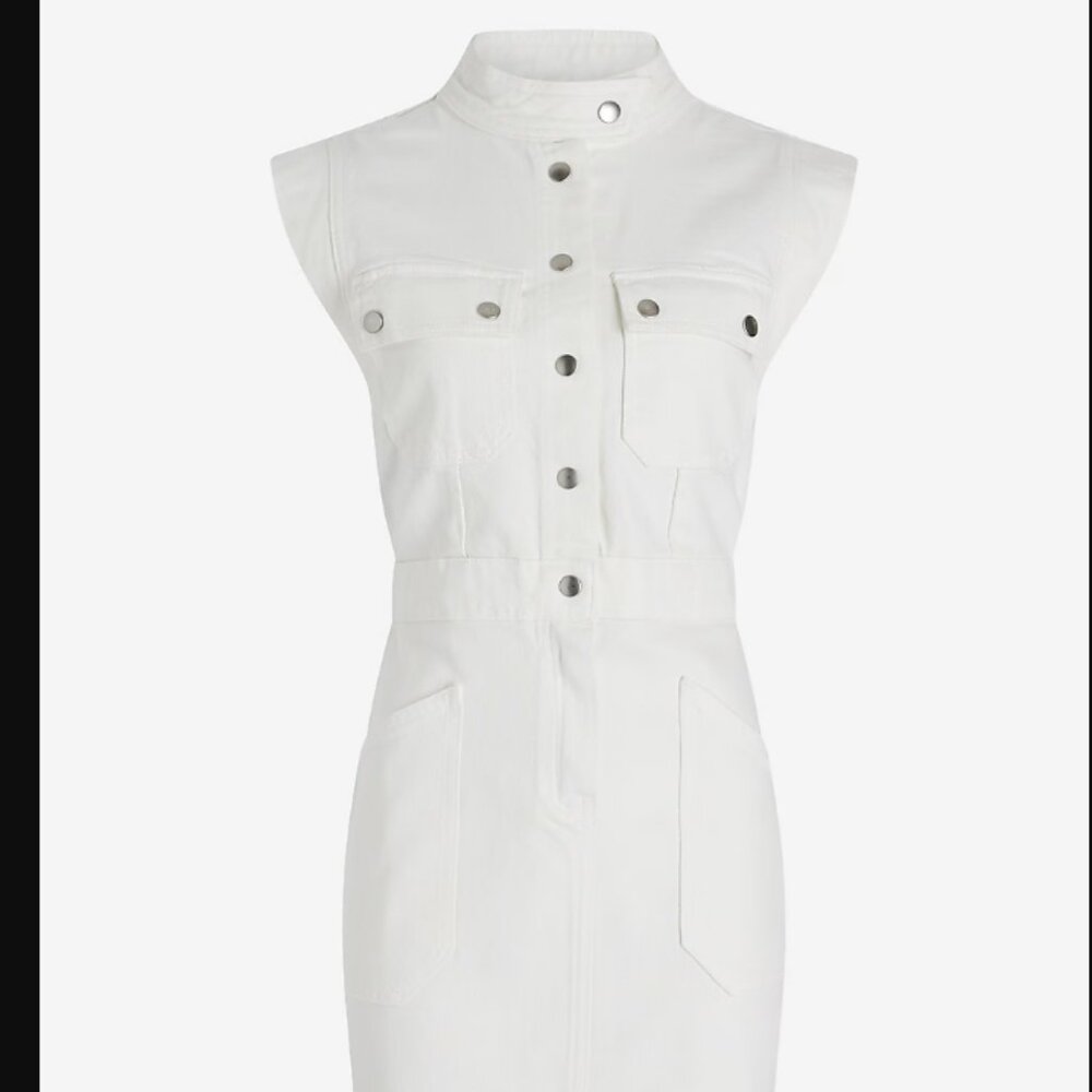 NWT Express Denim Button Front Utility Mini Dress - XL